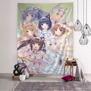 VIKAMA Nekopara Cat Girl Maid Tapestry Anime Harem Design Perfect for Kawaii Decor Bedroom Wall Styling and Photo Backdrops