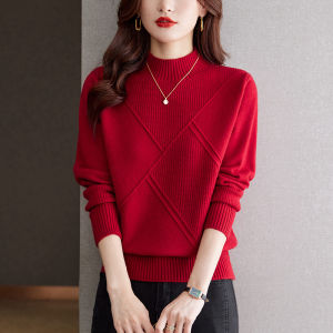 Erockdus Long Sleeve Knitted Wool Vest Women Loose Fit Overhead Neck Half High Korean Style Warm Thick Autumn Winter Coat