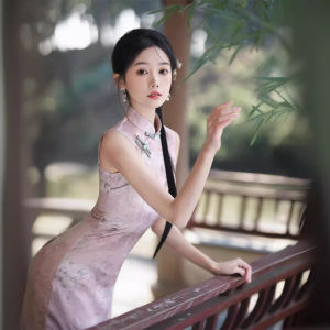 Young Style Chinese New Version Sleeveless Qipao Dress Elegant Daily Low Slit Polyurethane Elastic Fiber Summer Fashion