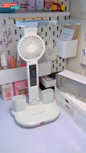 Đèn học sạc tích điện đèn chống cận tích hợp quạt đông hồ màn hình Led
