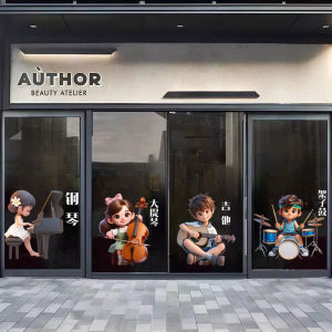 Modern Simple Style Piano Vocal Drum Music Art Class Cartoon Static Electricity Transparent Glass Stickers Instrument Class Room Decorations