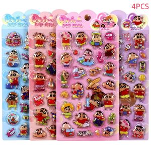 Bandai | 4Pcs/Set Crayon Shin-chan 3D Embossed Stickers Waterproof Resin Drop Anime Decals for Diary Phone Case & Kids Reward Gifts
