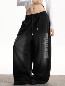 VATTY American Retro Washed Letter Print Casual Sweatpants Womens Sport Street Dance Loose Straight Leg Pants Street Style