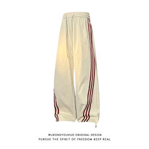 American Retro Striped Straight Leg Sports Pants Men Summer Outdoor Waterproof Hiking Casual Long Trousers Leisure Fashion