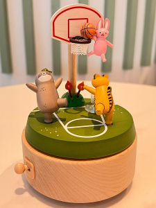 Jeancard Basketball Music Box Wooden Toy for Boys Childrens Day Birthday Gift Simple Modern Style Home Decorative Ornaments