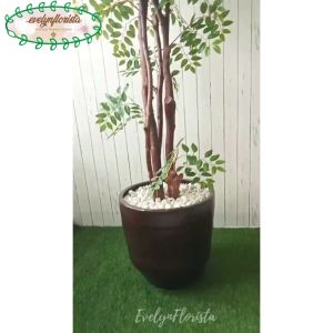 Pohon Hias Tanaman Artificial Daun Lychee Latex Pot Elegant Hiasan Ruang Aesthetic