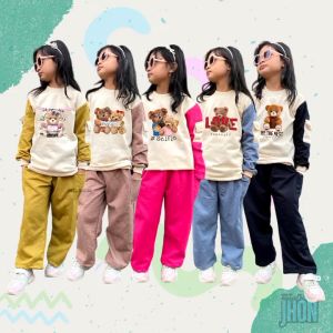 Blackjhon - Setelan anak perempuan viral gambar boneka panda bear usia 3 - 12 tahun