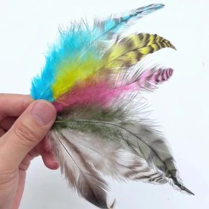 Bimoo 10pcs/Pack Grizzly Saddle Hackle Feather Rooster Hair Fly Tying Material For Bass Bug Pike Steelhead Flies Streamer