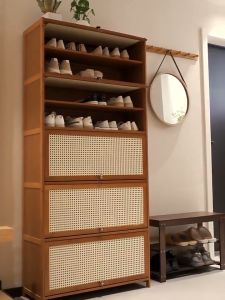 Indoor Bamboo Solid Wood Large Capacity Shoe Cabinet Breathable Shoe Rack Multi-Layer Dustproof Household Simple Entrance Storage Rak Kasut 鞋柜
