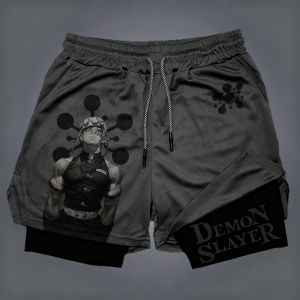 Bandai | Bandai Demon Slayer Anime Mens Double-layer Shorts 2026 Summer American Sports Cycling Loose Breathable and Fashionable Shorts