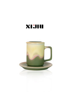 Green Powder Gradient Ceramic Coffee Cup XiJiu Porcelain Waterside Spring Drunkenness High Aesthetic Value Kiln-fired Tasse