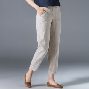 High Waist Cotton Linen Casual Pants Asymmetrical Design Commute Style Korean Fashion Long Trousers Harlan Nine Points