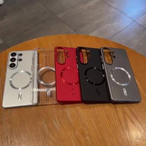 3D Stripes Transparent Magnetic Phone Case for Samsung Galaxy S24 S25 S26 S23 Ultra S26 Plus S26+ for Magsafe Ultra Slim Cover