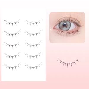 5 Pairs False Eyelashes Wispy Soft Cluster Lashes Natural Thick Manga Eyelashes with Clear Band Korean Style Anime for Girls