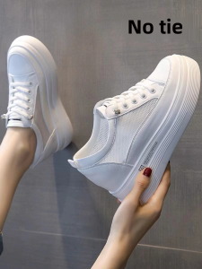 Womens 8cm Heightening Platform Sneakers Breathable Mesh Casual Thick Bottom Puffy Shoes Korean Style round Toe Daily Wear