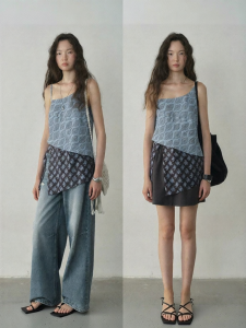 POPCHRIO | Thiết Kế Phong Cách Resort Đồ Hai Mảnh Hình Hoa Giả Áo Dây Asymmetric