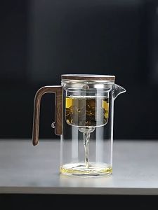 [💥] Ấm trà thủy tinh từ tính BT16 Cốc lọc trà thủy tinh Ấm pha trà Bình trà thủy tinh có tay cầm bằng gỗ