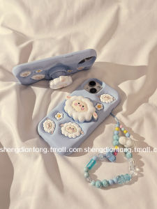 Cute Little Sheep Stand Silicone Phone Case for Apple 14ProMax Iphone 13 New Model 14 3D Cartoon 11 Crossbody Chain 12 Womens Model 15Promax