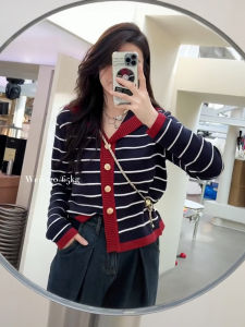 Plus Size French Navy Collar Long Sleeve Knitting Cardigan Female Fall and Winter Slightly Oversized Girls Slimming Slim Fit Preppy Style Casual Tops