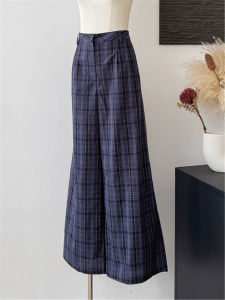 QIAONIAOGE | Loose Wide Leg Pants Casual Thin Checkered Long Trousers Womens Comfortable Drapey Lazy Style High Waist Straight Cut Trousers