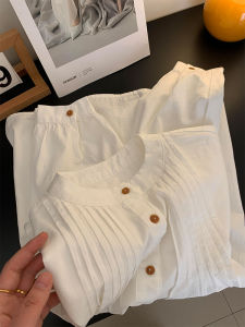YUFUQING | Spring 2025 Chic Loose Fit Round Neck Accordion Pleated White Shirt Versatile Lazy Style Polyester Fiber Long Sleeve Casual Top