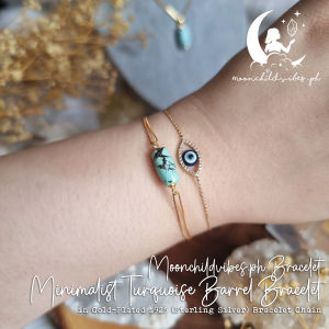 Minimalist Turquoise Barrel in Gold-Plated s925 Bracelet Chain - December Birthstone