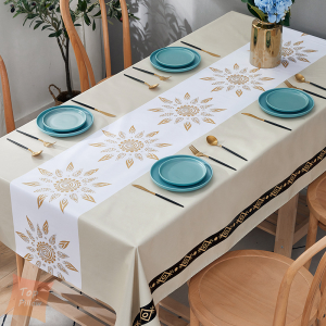 Toppillow PVC Table Cloth Cover Waterproof 4/6/8 Seater Heat Resistant Rectangle Design for Dining Room Party Washable