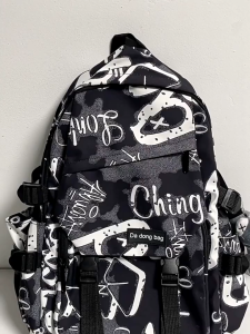 กระเป๋าเป้สะพายหลังแบรนด์อินเทรนด์ผู้ชาย ins กระเป๋าเป้กราฟฟิตีความจุขนาดใหญ่สุดเท่สำหรับผู้ชาย กระเป๋านักเรียนสำหรับนักศึกษาวิทยาลัยแบบสบาย ๆ สำหรับนักเรียนมัธยมต้น