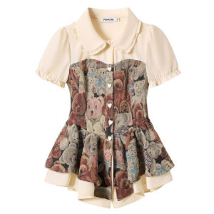 Blue Floral Embroidery Shirt Dress Set for Women Vintage College Style Small Size Fabric Pig Little Bear Diary Outfit