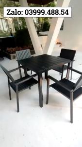 Bộ bàn ghế sân vườn ngoài trời Vuông Bàn ghế ban công ngoài trời nhôm đúc Bàn ghế ngoài trời - BO22