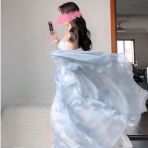 Váy Dài Không Tay Màu Xanh Lam Kiểu Pháp Cho Nữ Mùa Hè Mới Váy Dài Đi Biển Váy Dài Chữ a Thanh Lịch Và Thanh Lịch