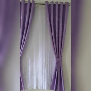 Gorden Gordyn Hordeng Gordeng Tirai Jendela Pintu Minimalis Motif Polkadot Ungu Muda - Bahan Local, Bonus Hook dan Ikatanya - Lebar 110cm - Tinggi 150cm/200cm/230cm/250cm