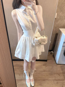 Y6Y | French Style Sleeveless Waist-Cinching Slimming Shirt Dress