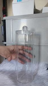 Clear Acrylic Bamboo Cylindrical Cotton Pad Organizer Storage Box