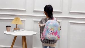 [Local Ready Stock] Toddler Girls Backpack Cartoon Unicorn/Mermaid Print School Bag for Primary Lightweight Gift
