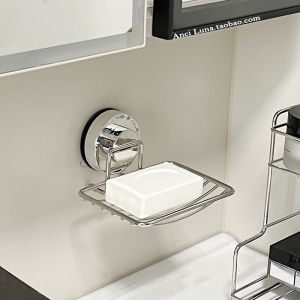 Suction Soap Box Wall Mounted Drain Rack Bathroom Stainless Steel Mesh Storage Shelf No Drilling Required Soap Holder