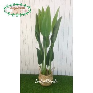 Pohon Hias Daun Pisangan Heliconia T120 Latex Artificial Pot Dasar Plastik Cover Anyaman Purun Belly Dekorasi Pajangan Ruang Tamu Aesthetic Hiasan Rumah
