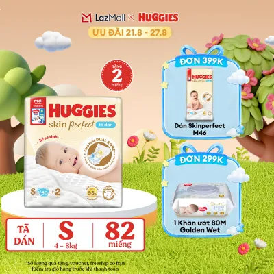 [17-24.08 QUÀ TẶNG ĐƠN 0Đ] Tã/Bỉm dán sơ sinh Huggies Skin Perfect S80 - 80+2 miếng