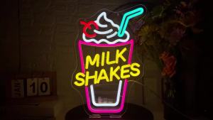 Milk Shakes Neon Signs Ice Cream Neon Sign Milk Tea LED Neon Light Frozen Yogurt Food Drink Restaurant Dessert Shop Bar Decor
