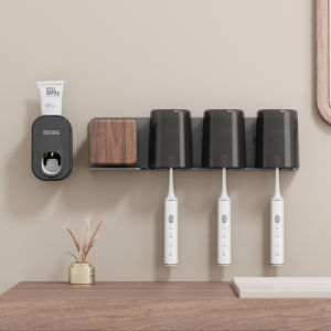 Bathroom Luxury Electric Toothbrush Holder Wall Mounted Toothpaste Rack Tooth Cup Sink Cup Rack No Drilling Required