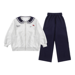 MPW | Girls Sweatshirt Set Navy Collar Two-Piece Suit Trendy Childrens Clothing Spring Autumn Wear Breathable Comfortable Standard Package