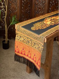 ผ้าคาดเตียง ผ้าคาดโต๊ะ ลายช้างสีทอง ตกแต่งเตียงโรงแรม ประดับโต๊ะงานแต่งงาน ผ้าธงแขวนผนังตกแต่งบ้าน มีหลายสีให้เลือก