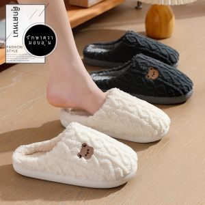 รองเท้าแตะผ้าฝ้ายแบบสวมสำหรับฤดูใบไม้ร่วงและฤดูหนาวสำหรับผู้หญิงและผู้ชายในบ้าน รองเท้าแตะแบบสวมพื้นยางกันลื่น ไม่มีกลิ่น หัวรองเท้าแบบปิด