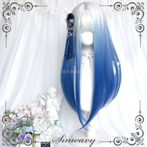 Sewha Blue Porcelain Gradient Hair Wig Original Chinese Style Long Straight Hair Womens Adjustable Buckle High Temperature Silk