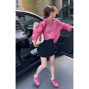 เสื้อเชิ้ตแขนยาวสีชมพูฝรั่งเศส ทรงหลวม สำหรับผู้หญิง ฤดูใบไม้ร่วง 2025 เสื้อเชิ้ตผู้หญิง คุณภาพสูง สไตล์ใหม่ ขนาดเล็ก