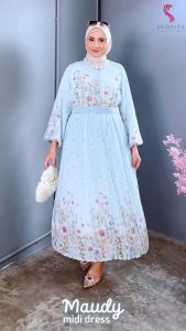 Yulfiyan store - Maudy Dress Pesta Midi Ceruti Plisket Motif Premium Elegan Busui Mewah