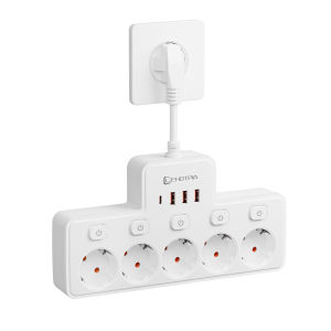 Power Strip EU Plug 5 AC Independent Switch Wall Mounted European Standard Socket With USB C Charging Network Filter Adapter