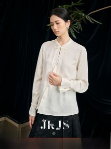 JK&JS | Elegant White Shirt New 2025 Luxury Sensation National Style Chinese New Fashion Top JKJS Drunken Qingfeng Long Sleeve Round Neck