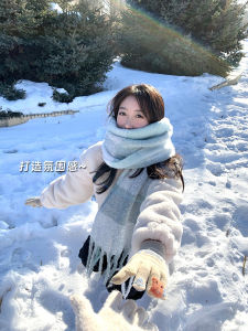 Winter Thickened Womens Rainbow Pink Cashmere Scarf Small Oystercatcher Warm Shoulder Wrap Korean Style Fashion Accessory