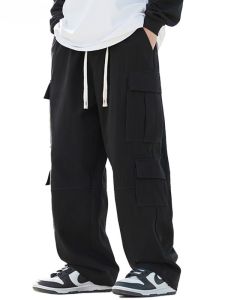 Loose Casual Cotton Work Trousers Mens Large Size Retro Straight Leg Wide Leg Pure Cotton Long Pants Spring Autumn Multi-Pocket